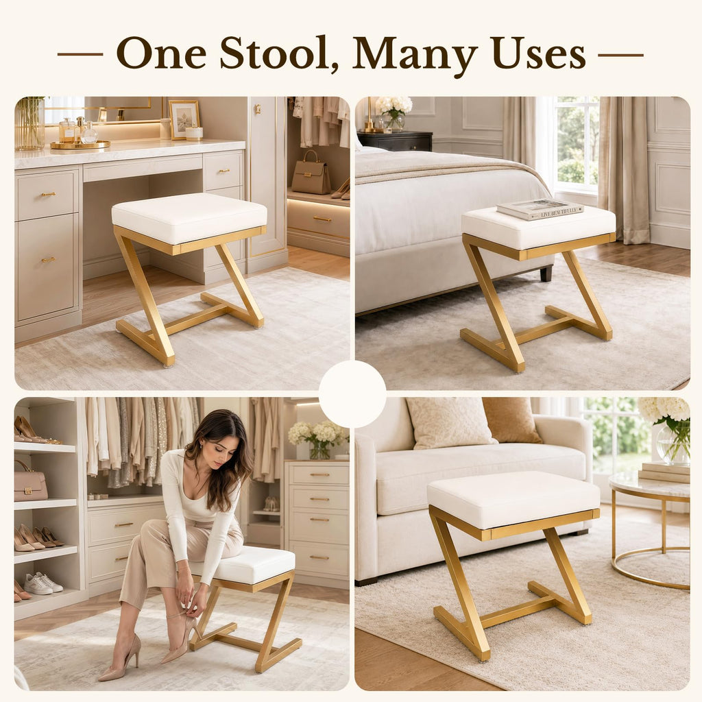 Makeup Vanity Stool Chair - Small Backless Leather Ottoman Bench Gold