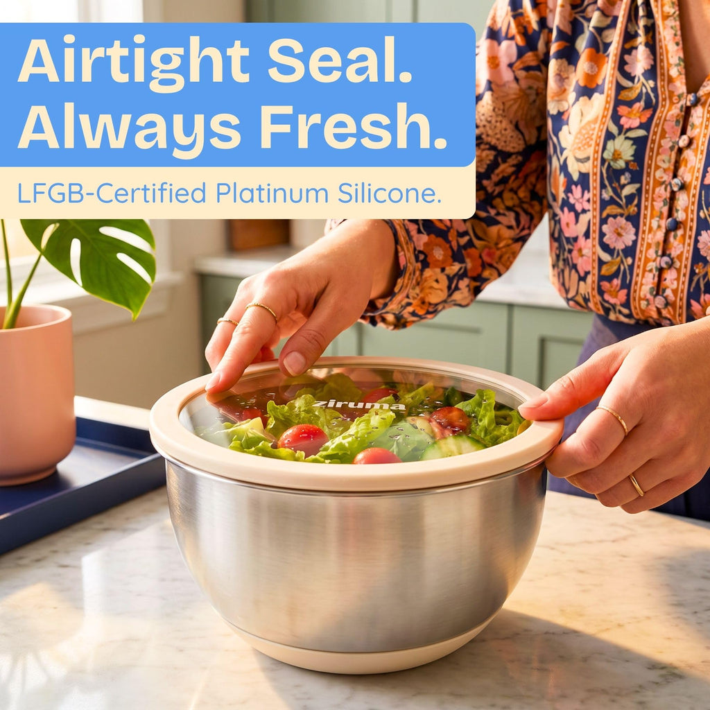 Non-Toxic Stainless Steel Mixing Bowls, Glass Lids, Plastic Free, 5-Pcs