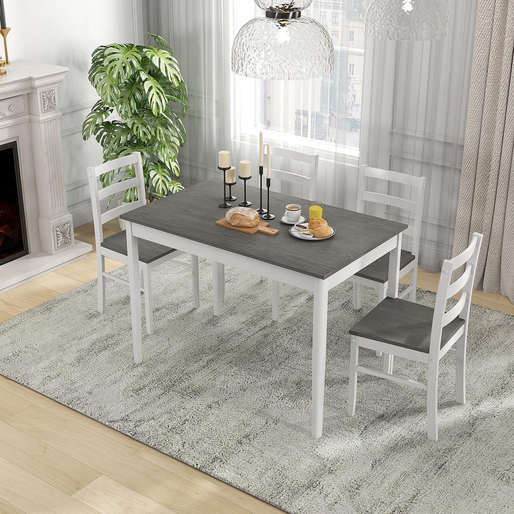 5 Piece Dining Table Set for 4, Farmhouse Kitchen Table and 4 Chairs with Rubber Wood Legs, Space-Saving Wooden