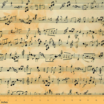 Musical Sheet Printed Fabric By The Yard, Music Theme Upholstery, Notes Melody Rhythm Musical Instrument