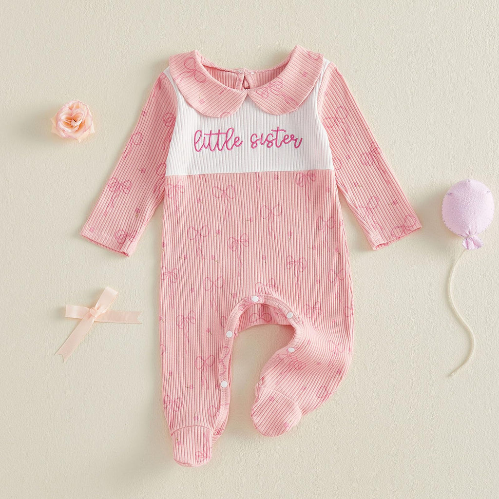 Newborn Baby Outfits Little Sister Romper Cute Onesie Jumpsuit Going Coming Home Outfit Fall Winter Clothes (Ribbed