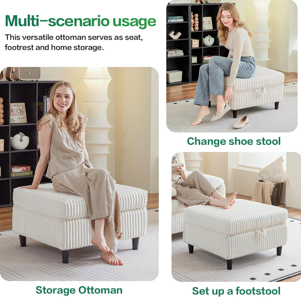 Modern Ottoman with Storage for Modular Sectional Sofa, Beige