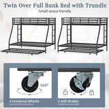 Bunk Bed Twin Over Full with Trundle, Heavy-Duty Twin&Full Frame with Full-Length Guardrail and Two Ladders