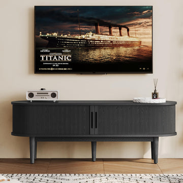 58" Fluted TV Stand for TVs up to 65 Inch, Mid Century Modern Entertainment Center with Storage Cabinet and Sliding