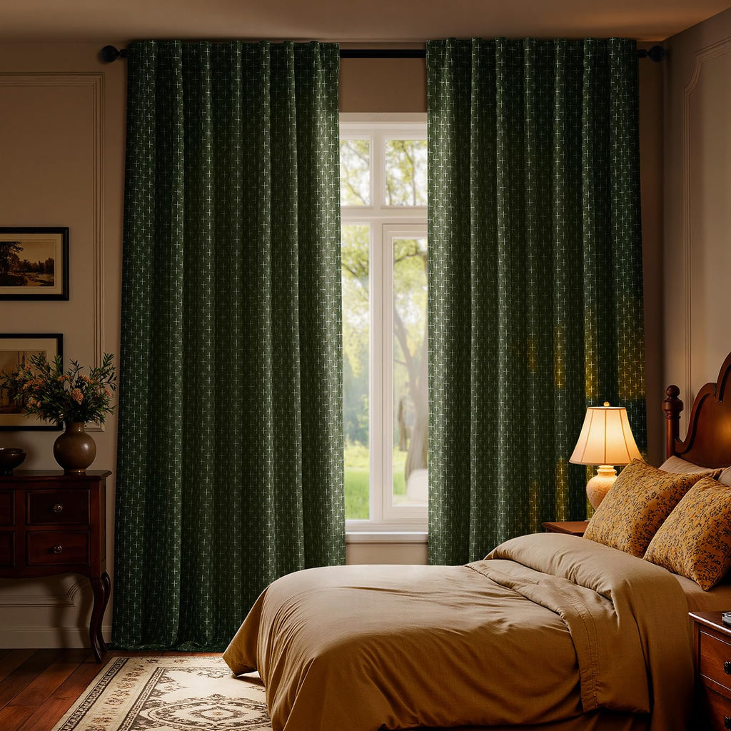 100% Blackout Decorative Linen Curtains with Geometric Pattern, Thick Woven Farmhouse Rustic Patterned Drapes with