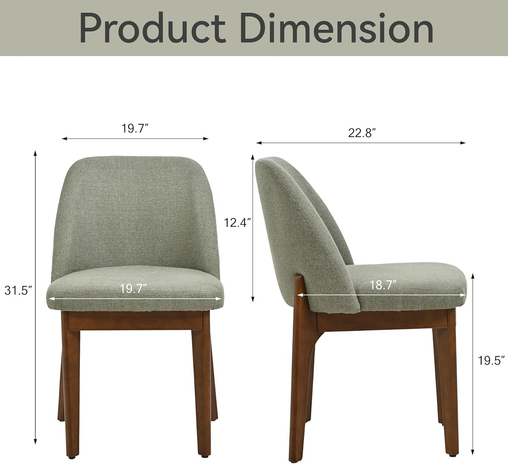 Wooden Dining Chairs Set of 2, Upholstered Dining Room Chairs with Rubberwood Legs and Padded Seats, Kitchen Chairs