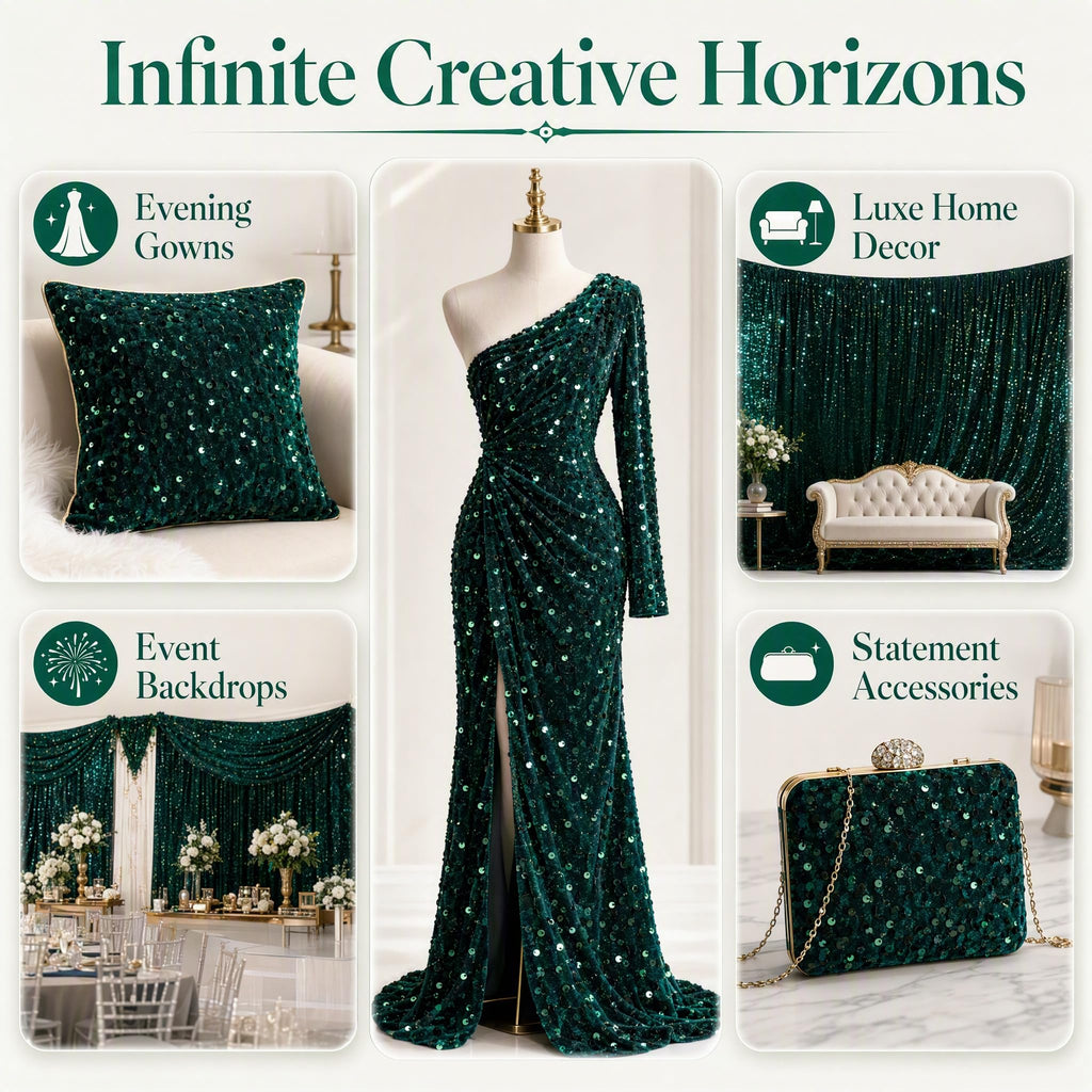 Hunter Green Velvet Fabric by the Yard, 1 Yard Stretch Sequin for Sewing