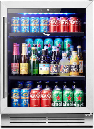 Beverage Refrigerator & Drink Fridge - 24 inch 180 Cans Beer Cooler Glass Door, 