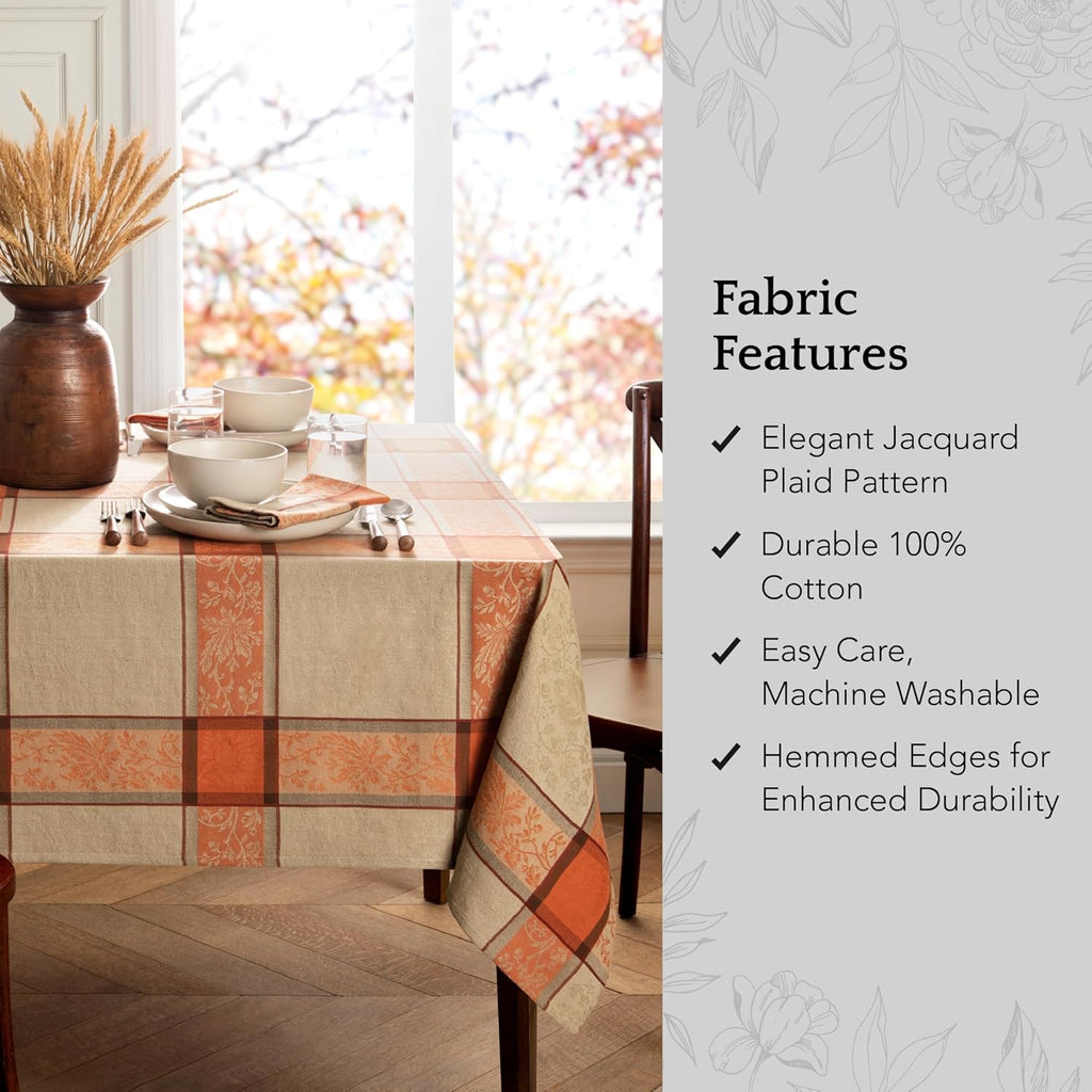 Home Fashions Autumnal Harvest Jacquard Woven Fall Foilage Thanksgiving Cotton Tablecloth, 60"x84" R