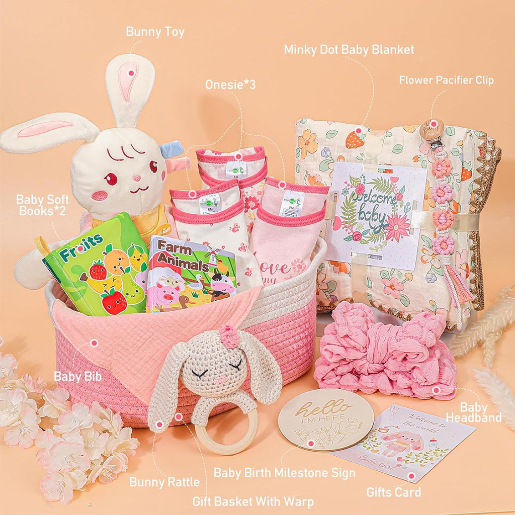 Baby Girl Gifts,Baby Shower Gift Baskets for Girls,Gender Reveal Gifts,Unique Baby Girl Newborn Essentials