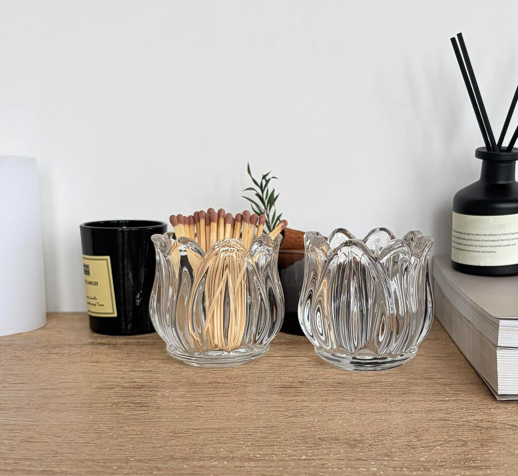 Match Holder with Striker, Glass Decorative - Set of 2