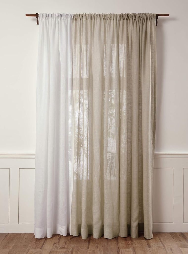 Light Natural Linen Sheer Curtain 96 Inch - 100% Pure Linen European Flax Window Treatment Panel 52 x 96 Inch - Light