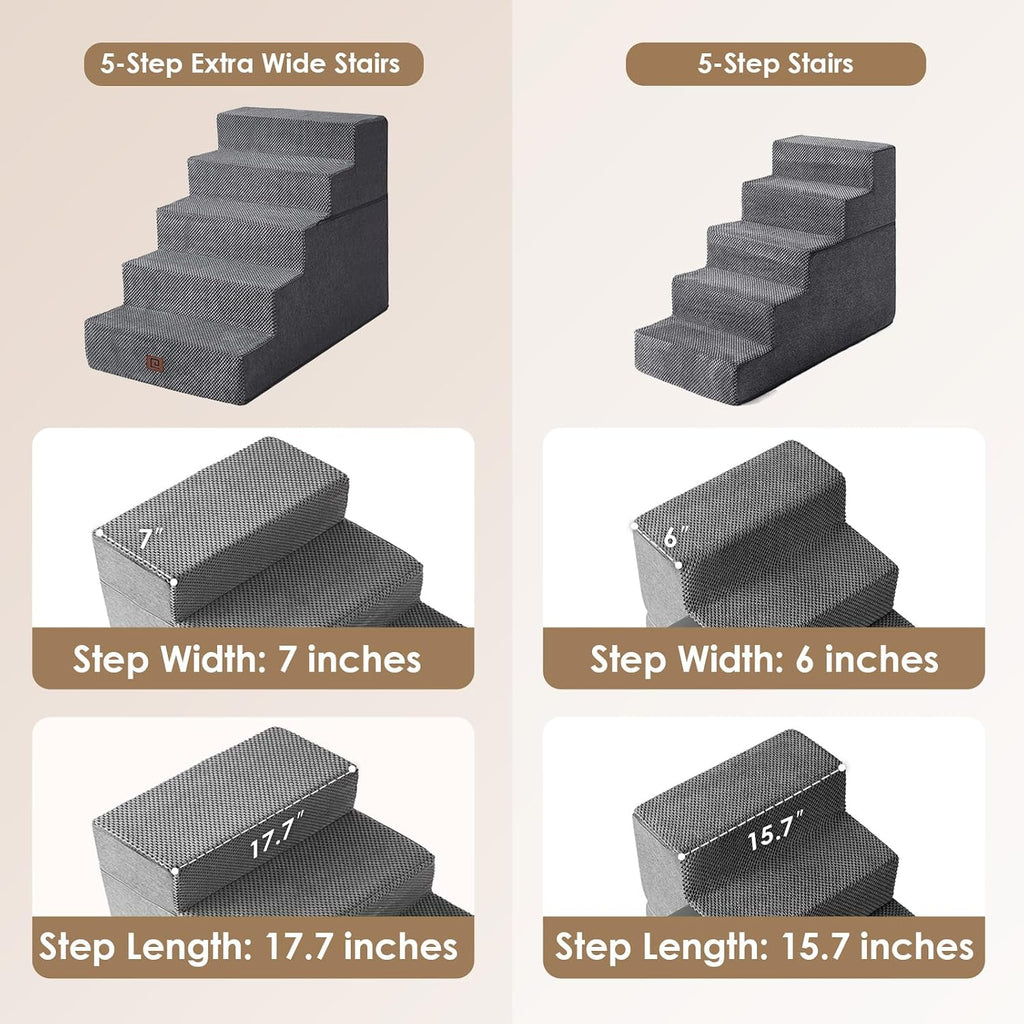 Dog Stairs for High Bed 25" H, Extra Wide Dog 5-Step, Grey
