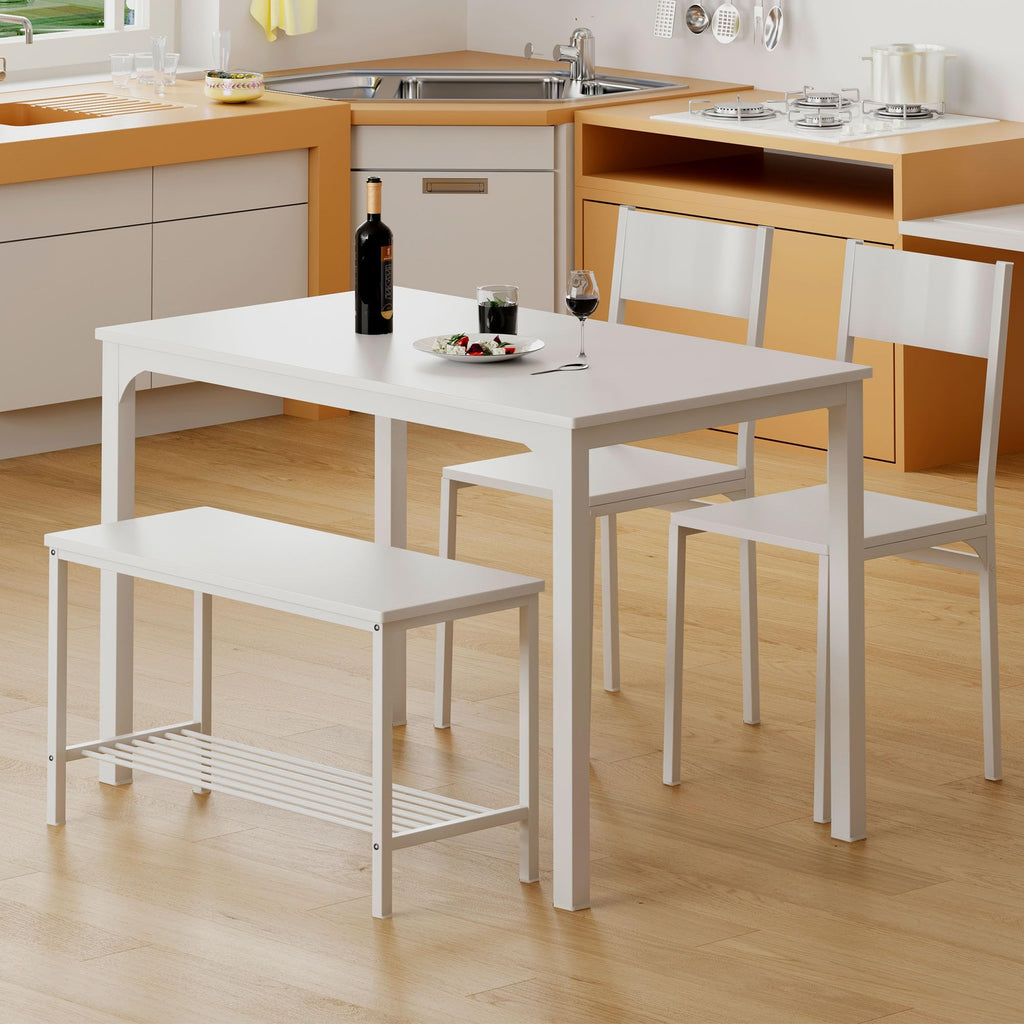 4-Piece Dining Table Set for 4, 43.5'' Space-Saving Kitchen Set with Bench and Chairs, Ideal for Restaurants and