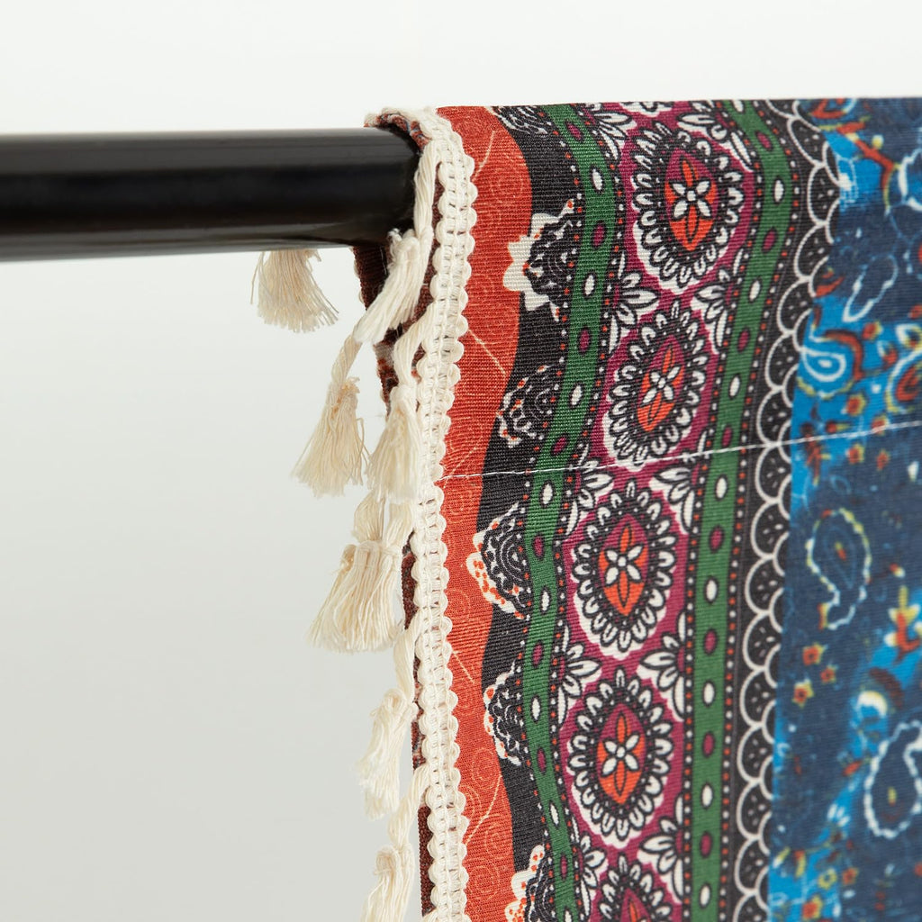 Boho Semi Blackout Kitchen Valances, Striped Geo Pattern Decorative Window Treatments with Tassel, 1 Panel Rod Pocket