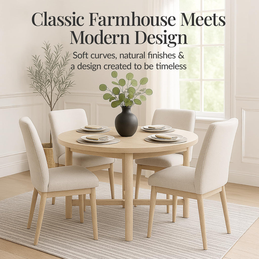 Solid Wood Dining Table for 4-6, Kitchen Table, 47" Round Table, Modern Farmhouse, Space Saving, Or Living Room