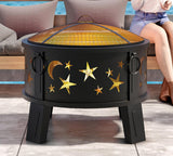 26" Outdoor Fire Pit with Grill & Mesh Cover, Wood Burning Steel Firepit with Poker & Star Spark Screen, Heavy Duty Patio Fire Bowl for Backyard - Image 6