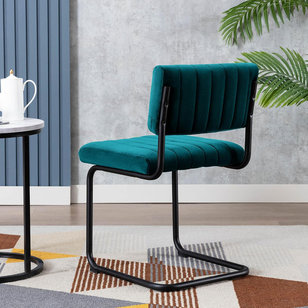 Modern Luxury Velvet Dining Room Chairs Set of 4, Teal Upholstered Kitchen Chairs, Heavy Duty Contemporary Armless