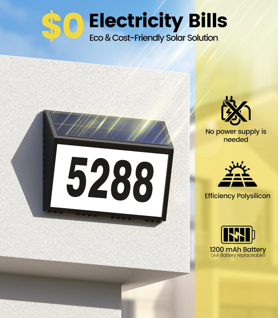 Solar Address Sign, House Numbers for Outside, LED Address Plaque