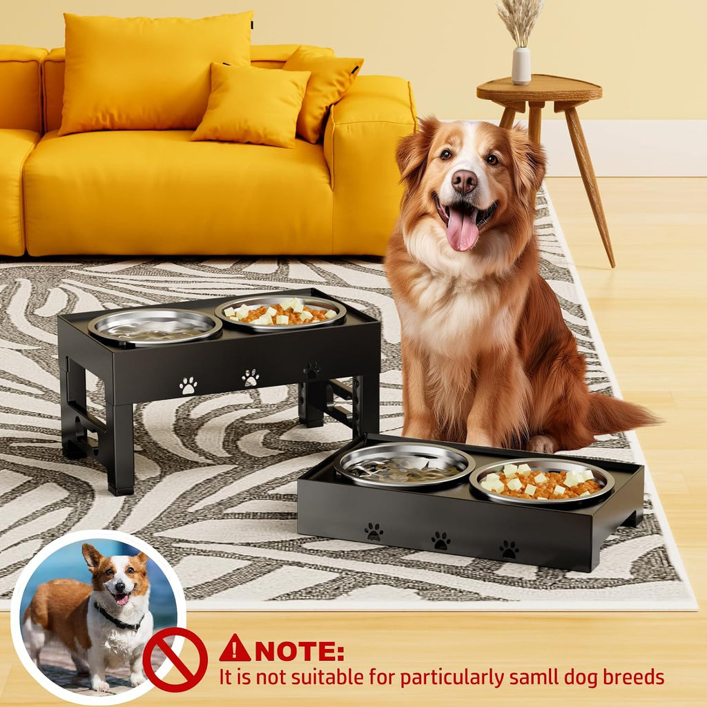 Elevated Dog Bowls with 2 Stainless Steel Bowls, 5-Height Adjustable Stand (3.1", 9" to 12"), for Improved Digestion