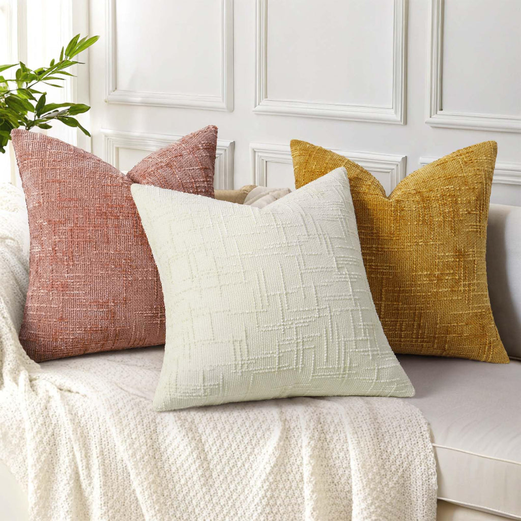 Textured Chenille Throw Pillow Covers 20x20 Set of 2 Pink