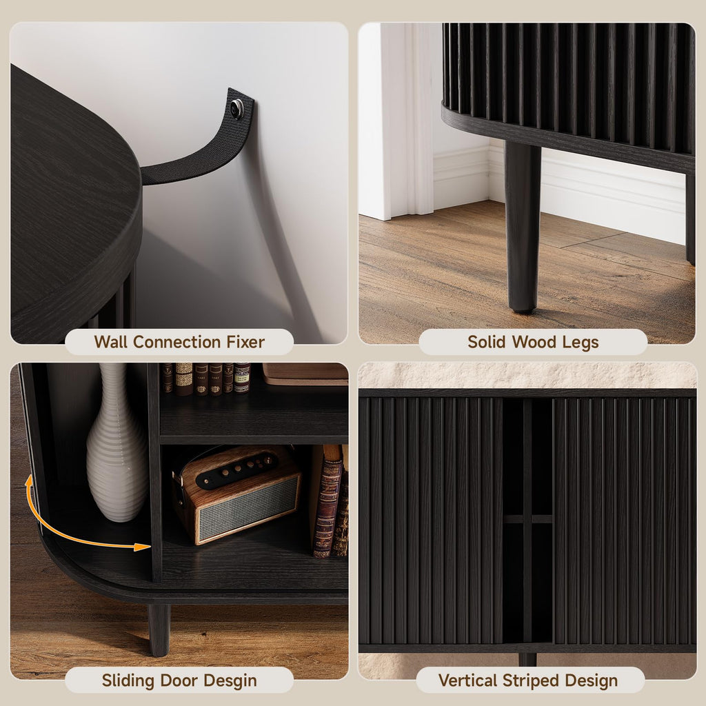 55" Buffet Sideboard Cabinet with 2 Door/Adjustable Shelf, Black