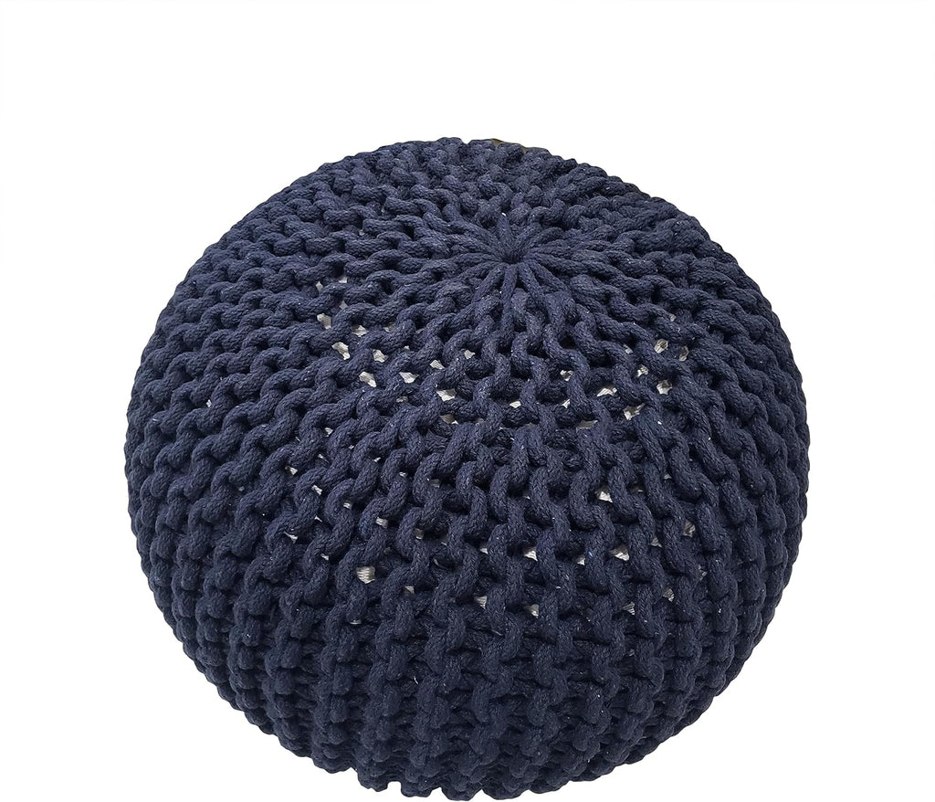 Nahunta Knitted Round Pouf - Cotton - Navy