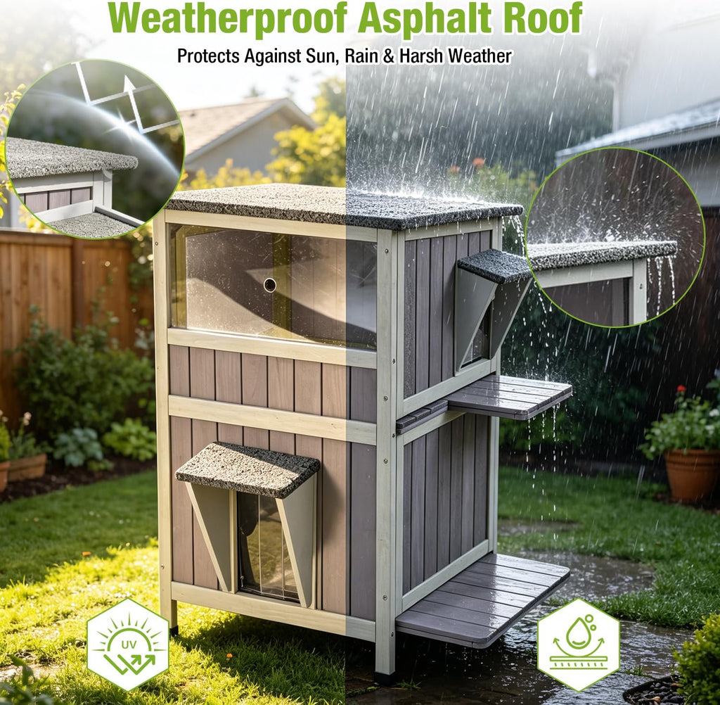 2-Story Large Outdoor Cat House Weatherproof for 2-4 Outdoor Cats