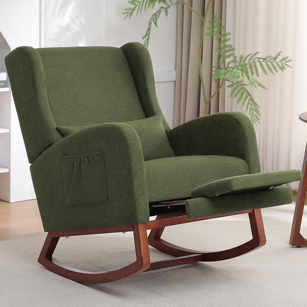 Rocking Chair Nursery, Nursery Rocking Chairs with Foot Rest, Comfy Glider Rocker Nursing Chair with Back Pillow for