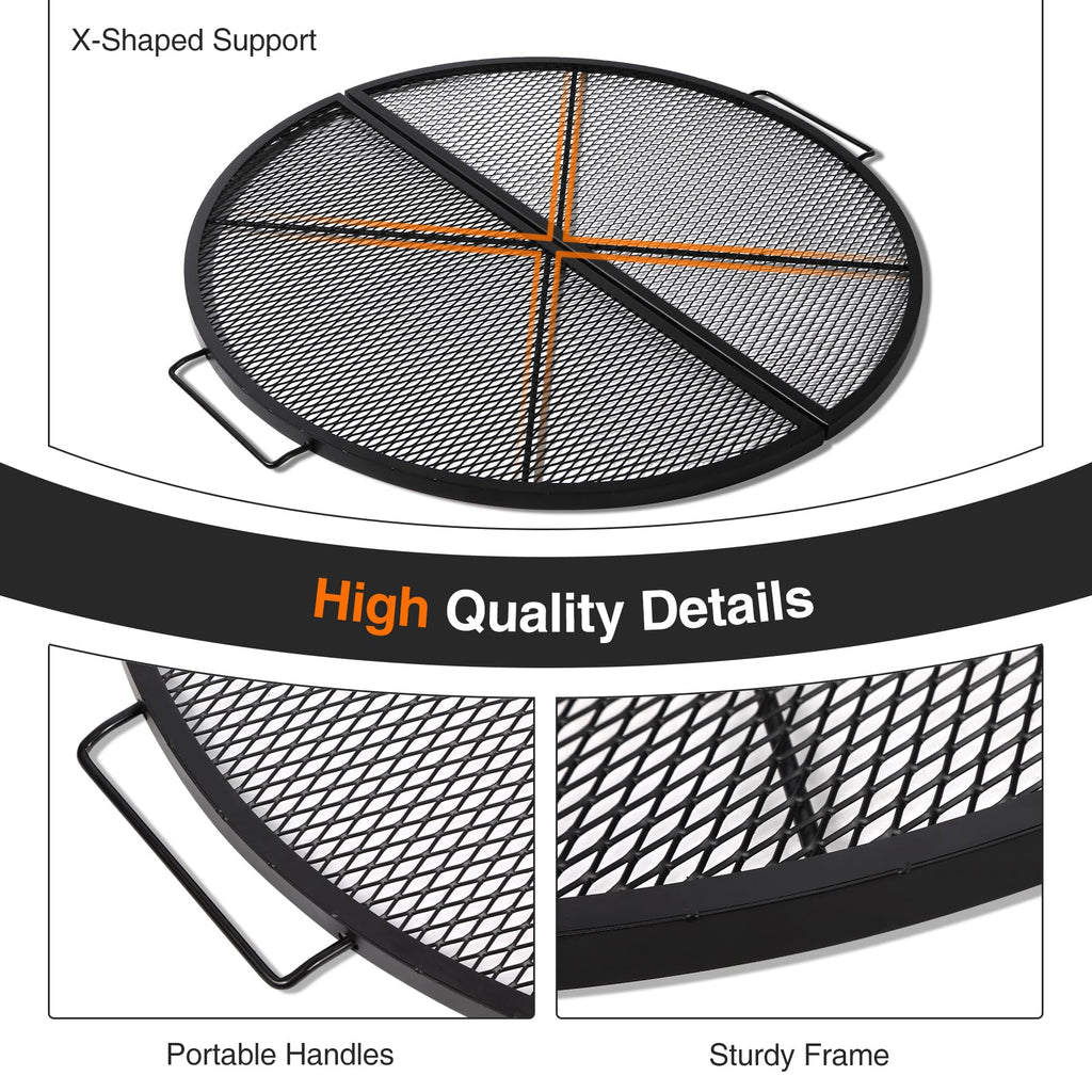 24 Inch X-Marks Folding Round Fire Pit Grill Grate with Handles