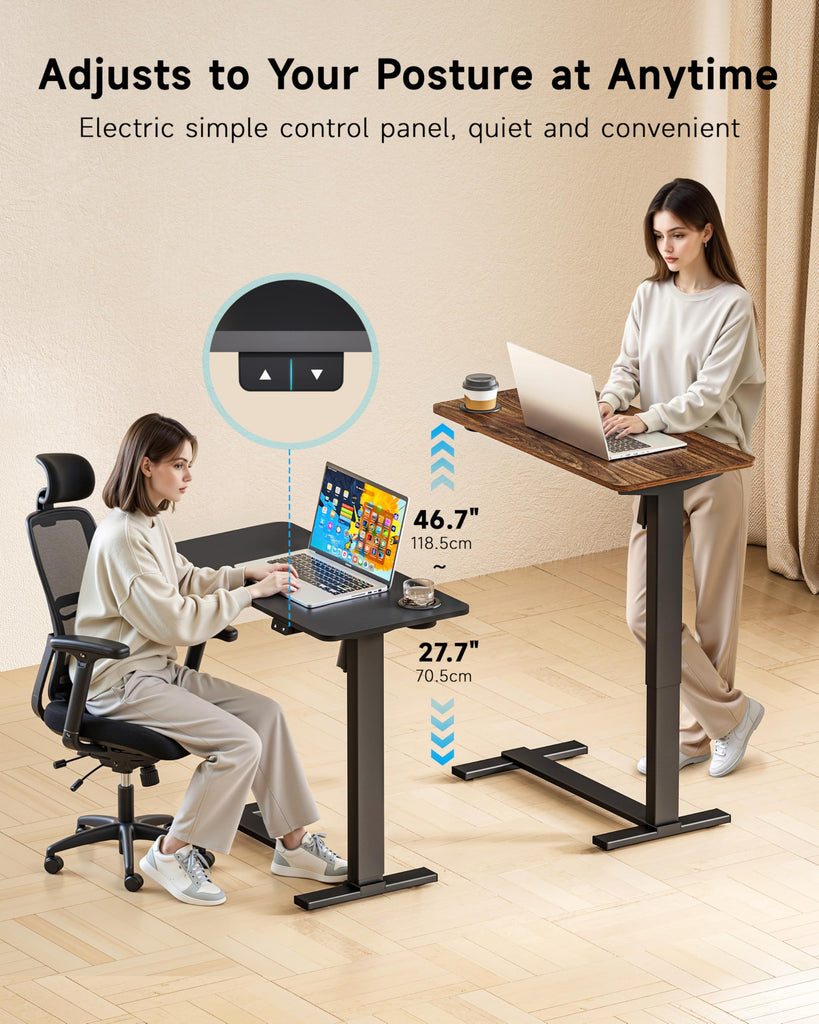 Small Electric Standing Desk Bedside Table with Hidden Wheels 31.5 x 15.8 Inch Adjustable Computer Laptop Office