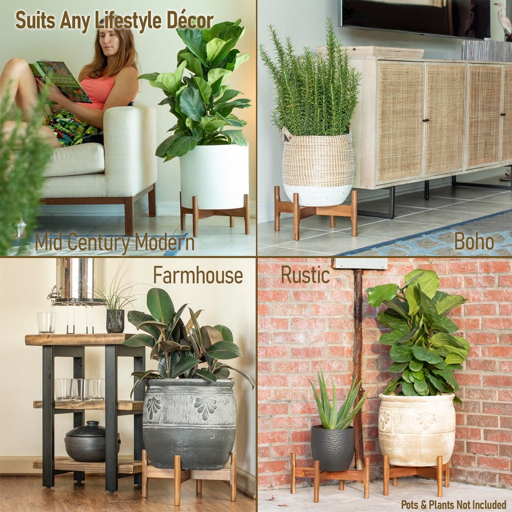 Wood Plant Stand - Fits 8 10 12 to 14 inch Plant Pot - Acacia Solid Wood - Planter Stands for Indoor Plants - Outdoor