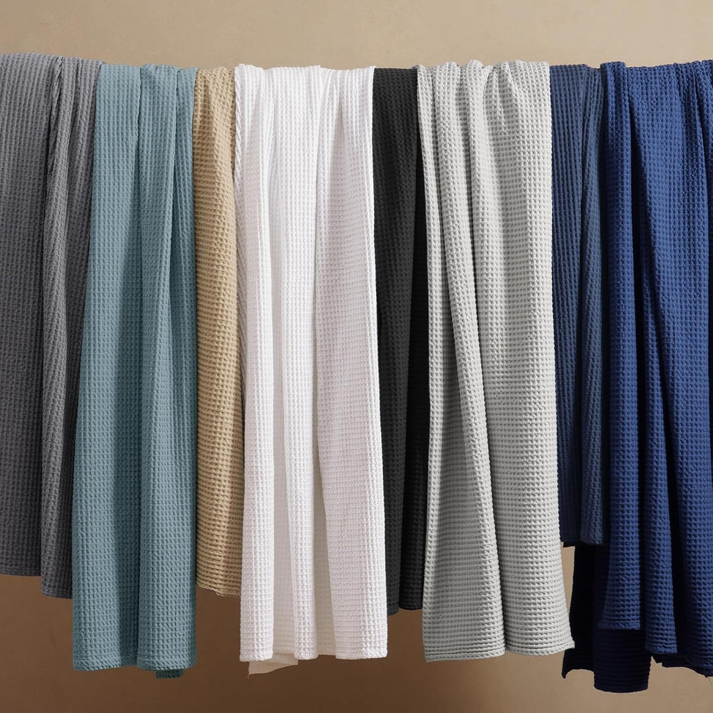 100% Cotton Waffle Weave Throw Blanket 50" x 60"-Lightweight Cozy Washed Soft Breathable Throw Blanket for Adults and