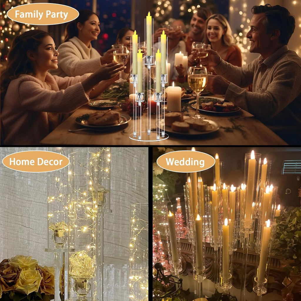 6 Sets 5 Arms Acrylic Candelabra Centerpieces for Tables,Clear Candle Holder,Ceremony Dinner Party, 27" Tall