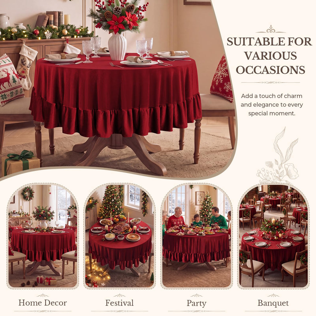 Ruffled Round Tablecloth, 70 Inch Christmas Red