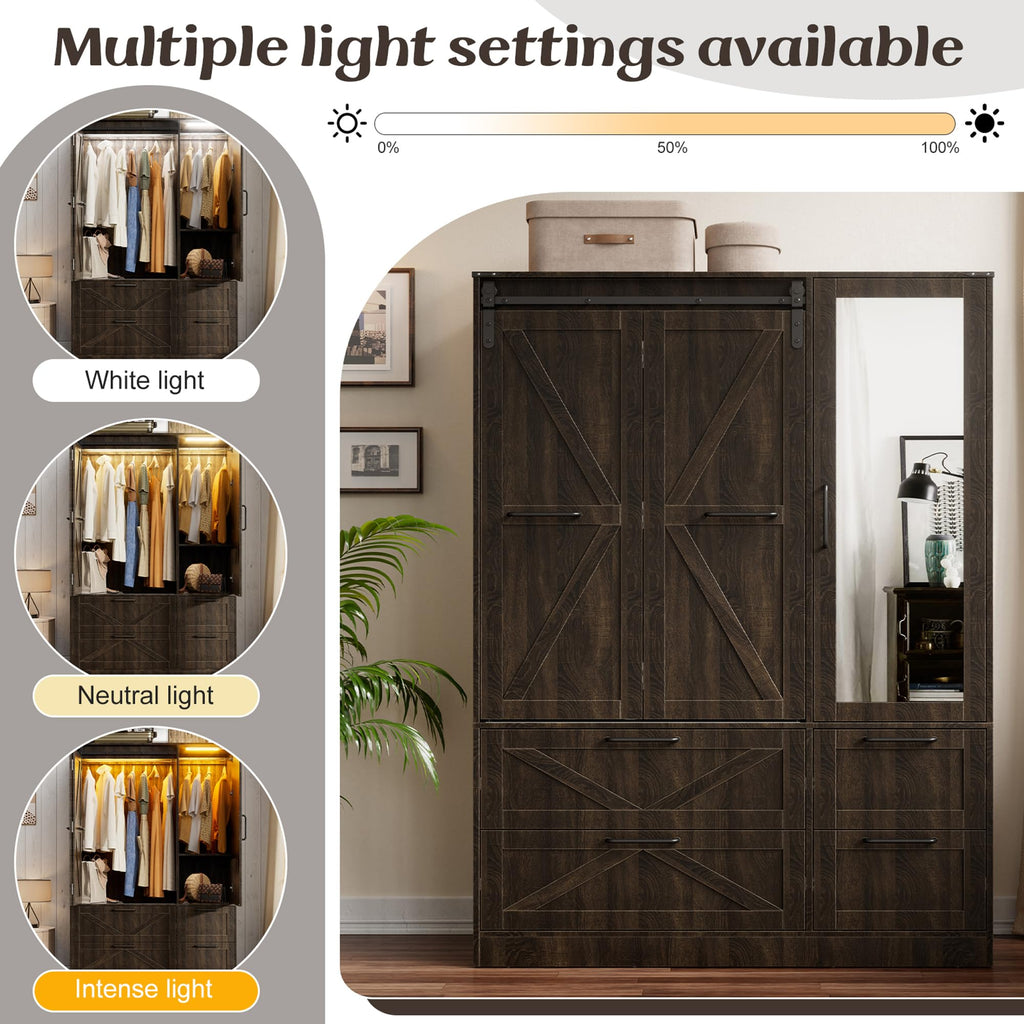 Armoire Wardrobe Closet with w/Folding Sliding Barn Door