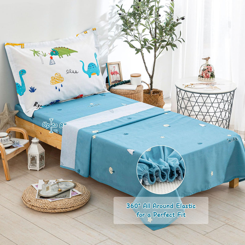 Cotton Toddler Bedding Set, 4 Pieces Dinosaur Kids Bed Comforter Set