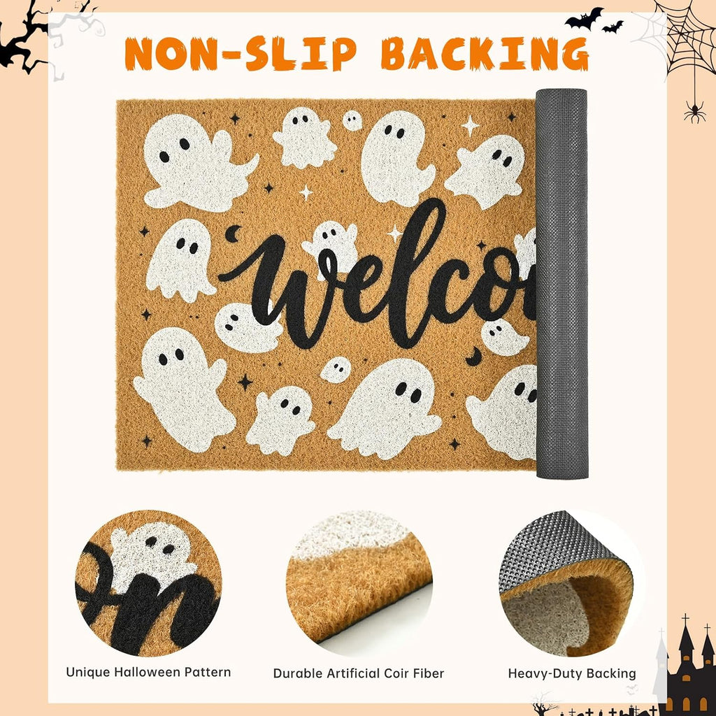 Halloween Welcome Mat Spooky Non-Slip Front Door Mat, 17x29 in | Faux Coir, Rubber Backing, Shed & Fade Resistant