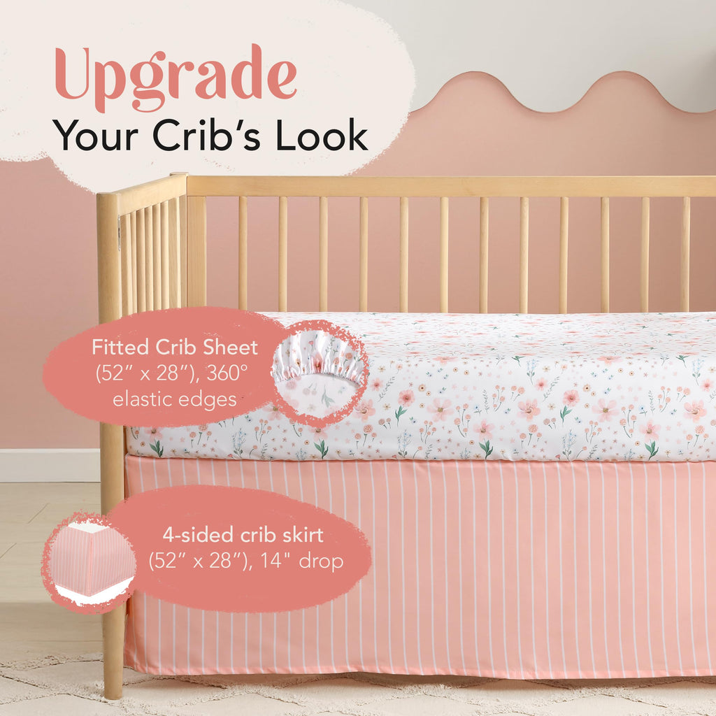 The Hōmistry 3-Piece Baby Crib Sheets Bedding Set for Boys & Girls - Reversible Quilt, Fitted Sheet, Crib Skirt