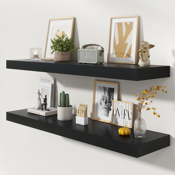 48 Inch Floating Shelves, 12'' Deep Black Shelves for Wall Set of 2