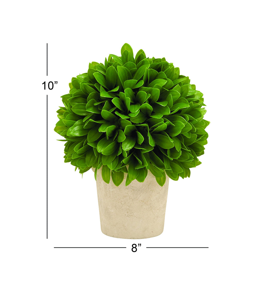 Faux Foliage Boxwood Topiary Artificial Foliage Ball with Beige Paper Pot, 8" x 8" x 10", Green
