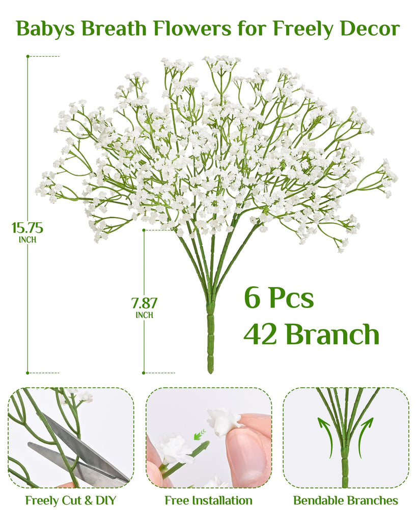 42 Branches Babys Breath Artificial Flowers White Fake Flowers
