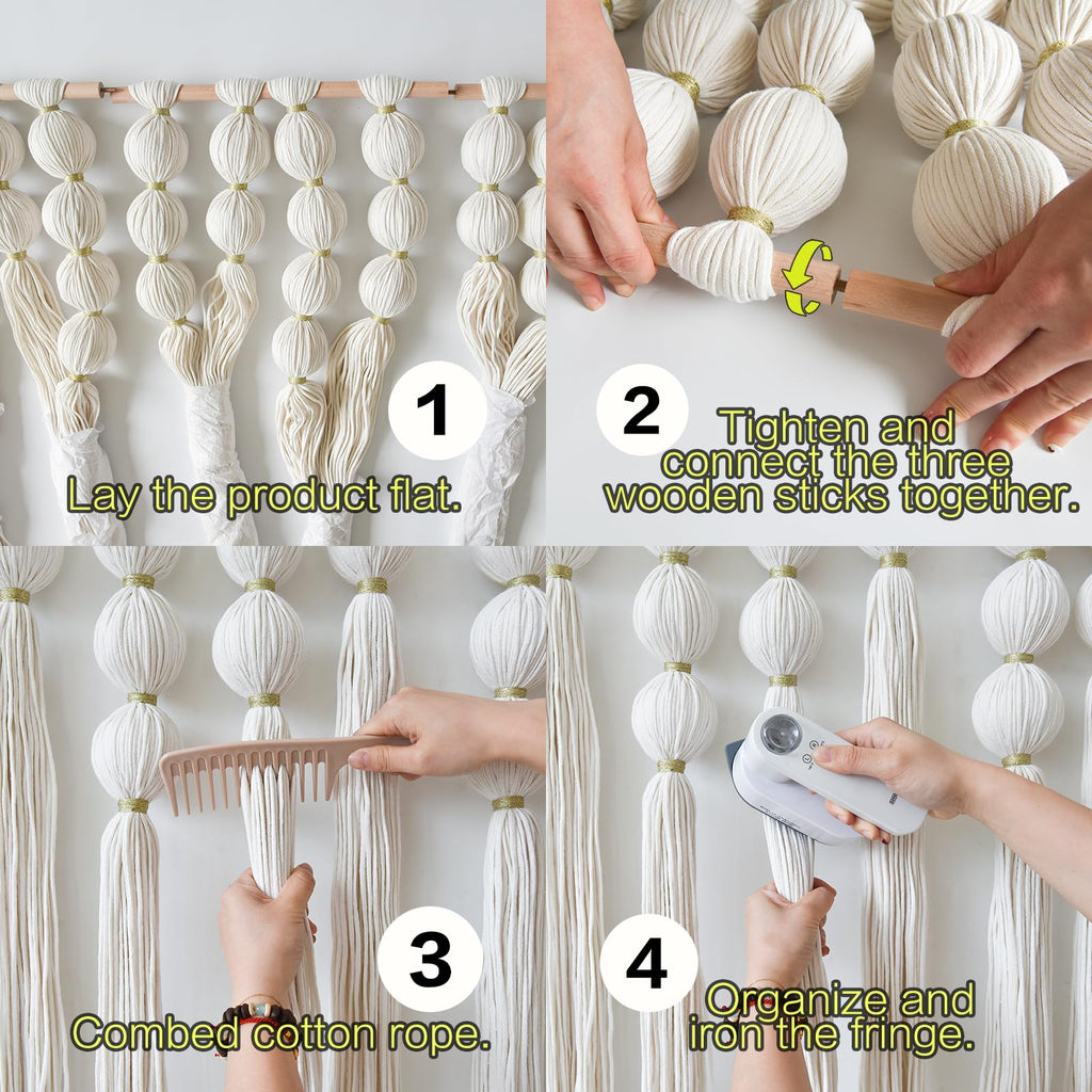 Macrame Wall Hanging Ball Boho Wall Decor Fiber Art 47"W*32"L