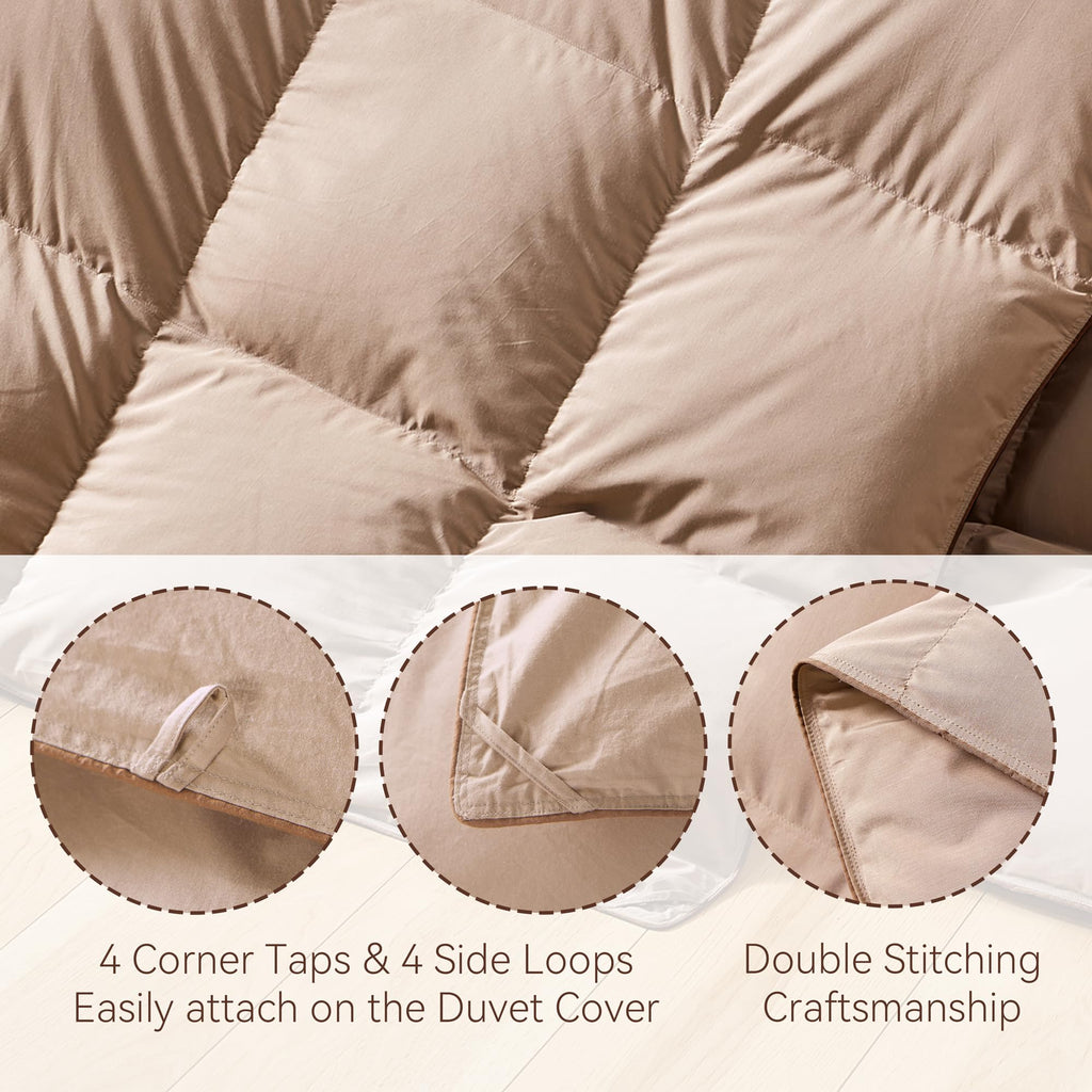 Premium Down Comforter King Size, Khaki Duvet Insert All Season