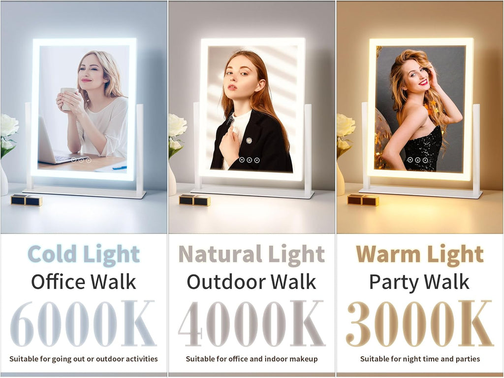 Lighted Vanity Mirror with Lights, Makeup Mirror with Light, 16.7"x 13.2",Three Color Lighting Modes and Dimmable