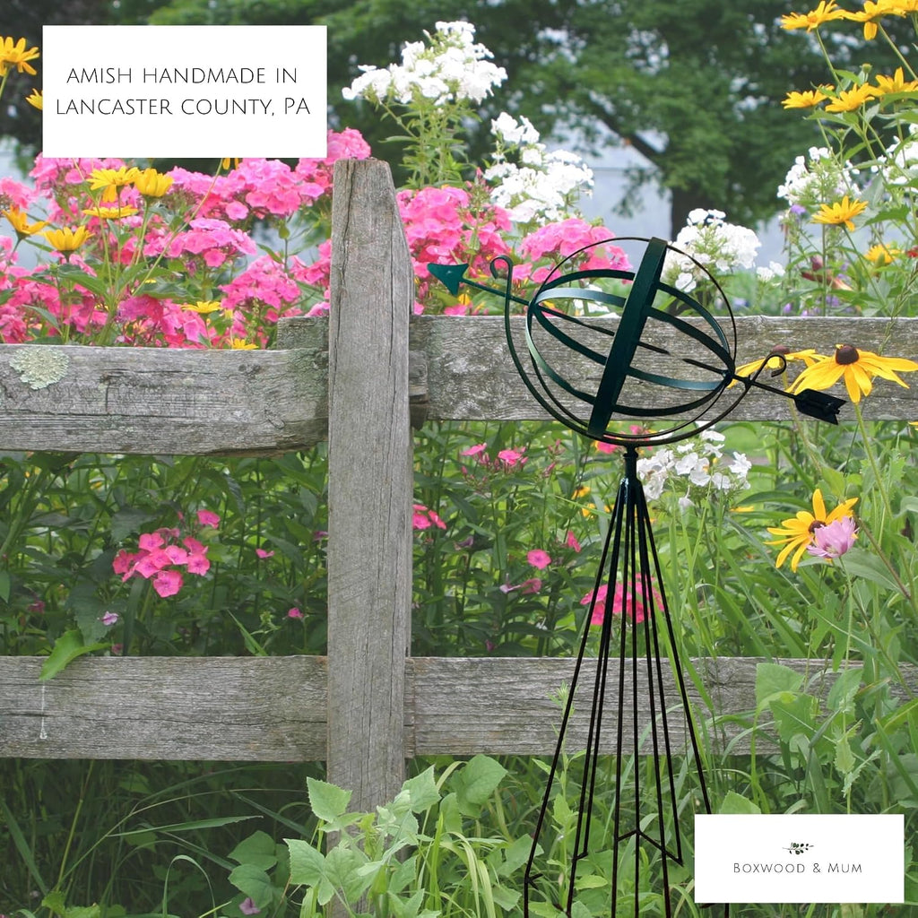 Wrought Iron Garden Armillary Sphere - Amish Handmade Outdoor Garden Globe Sculpture - Metal Decorative Garden Orb