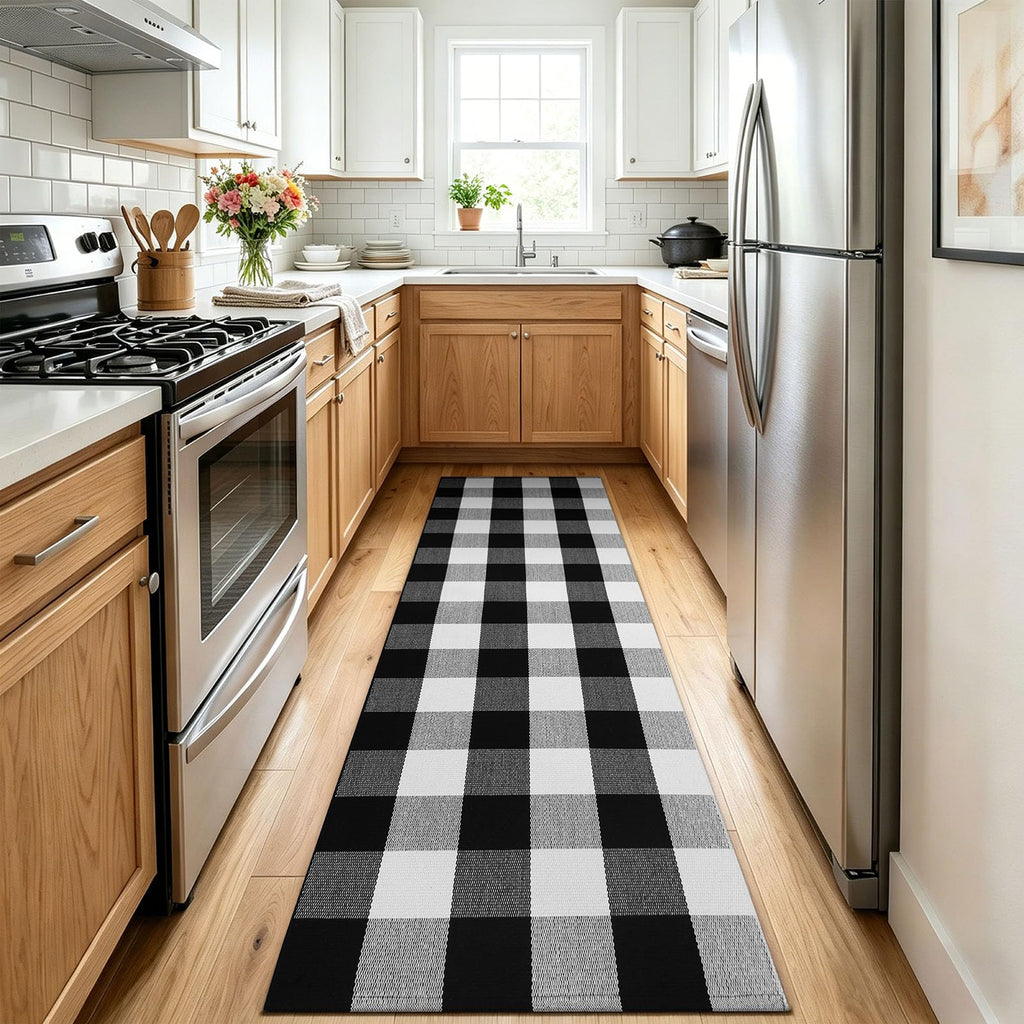Buffalo Plaid Rugs Runner Rug, Black and White