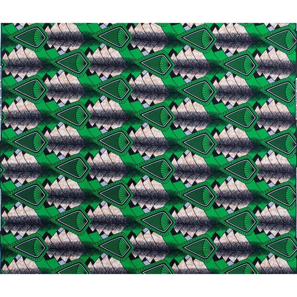 African Fabric 100% Cotton Kente Cloth by the Yard 6 Yards Green Ankara Print Wax Fabric 1485