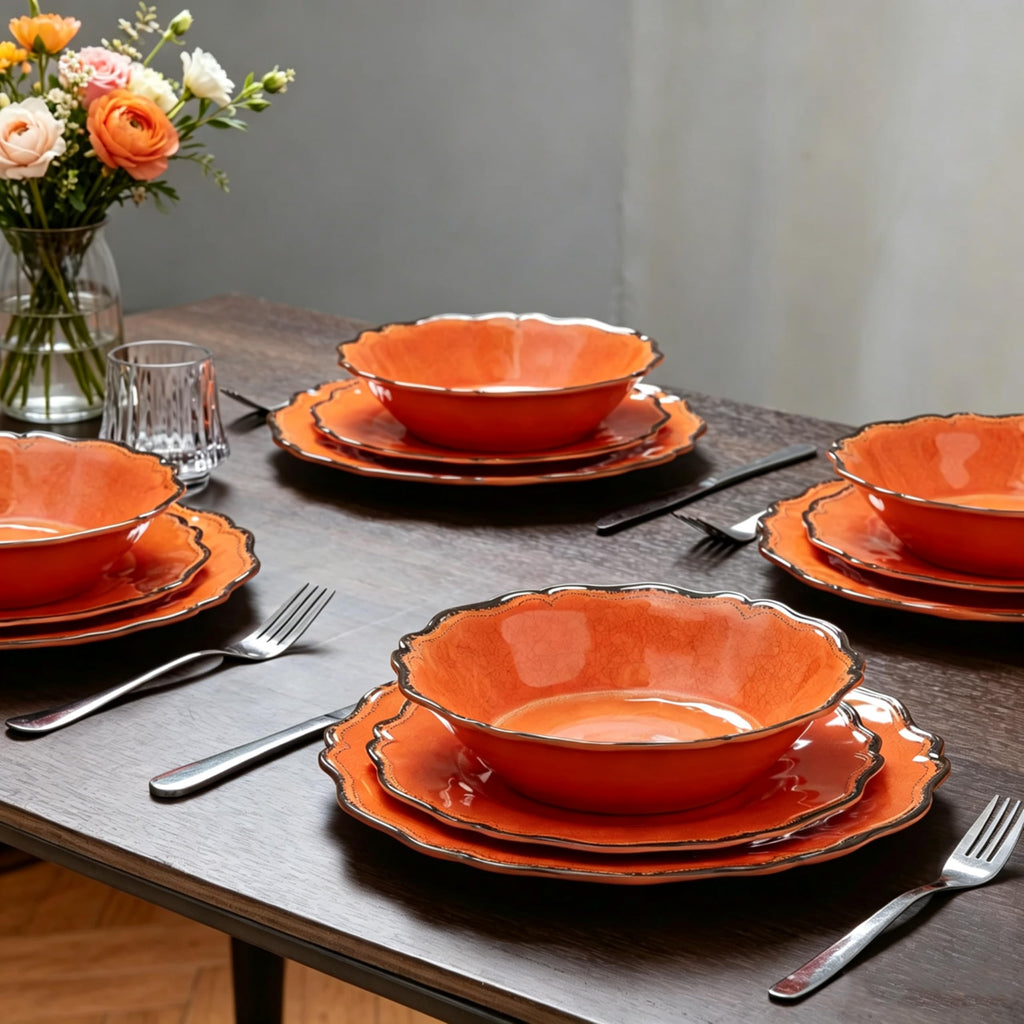 12 Piece Lightweight Fall Melamine Dishes Dinnerware Set for Party Camping