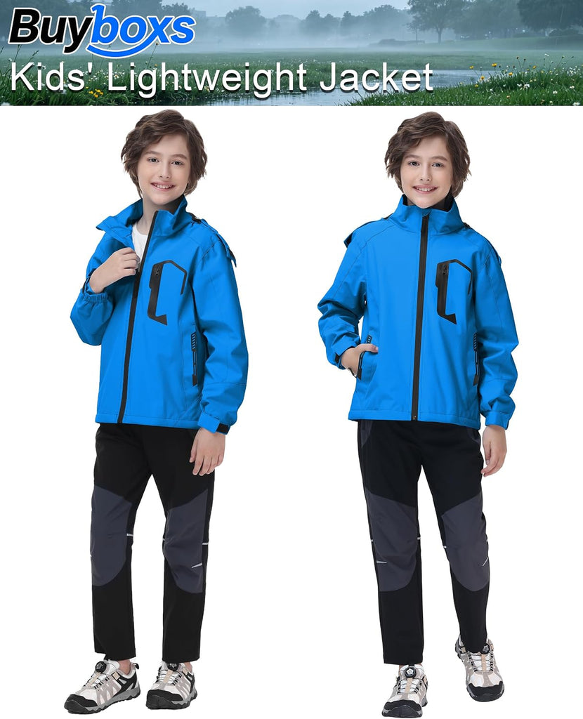 Kids Rain Jacket Boys Girls Lightweight Raincoats Kids Outdoor Windbreaker Jackets with Detachable Hood